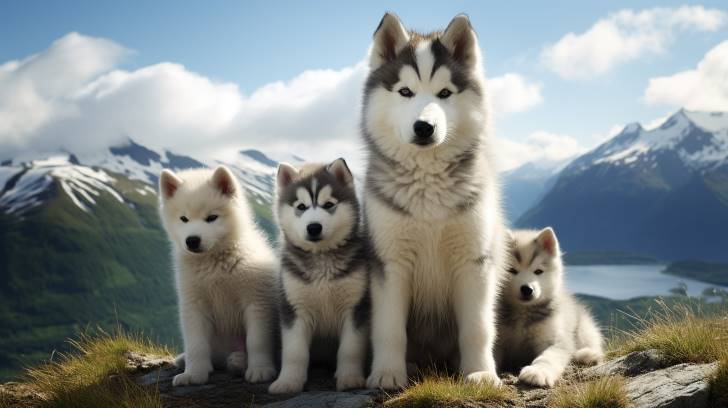 Alaskan Malamute breeder facility with healthy playful puppies diverse adult Malamutes pedigrees on display